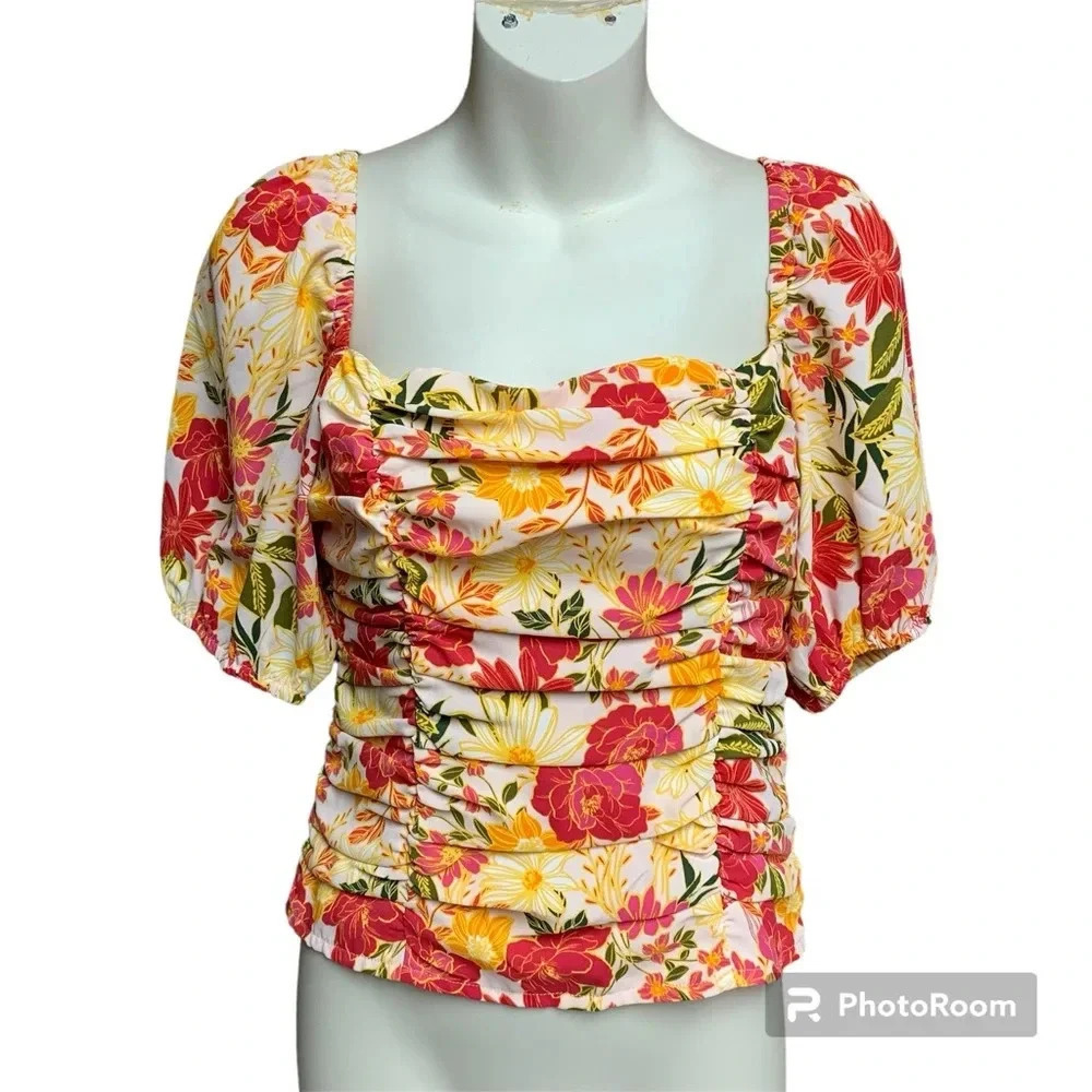 Sugar Lips crop top size small NWT orange/yellow/green square neckline